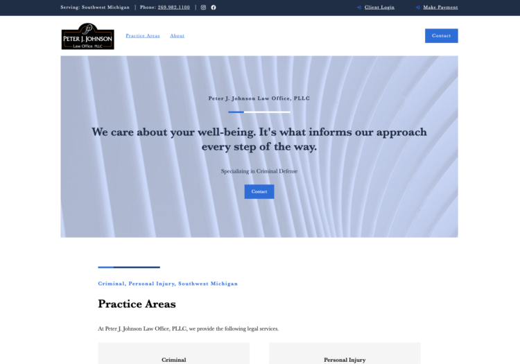 Criminal Defense Attorney Website Design - Peter J. Johnson Law Office